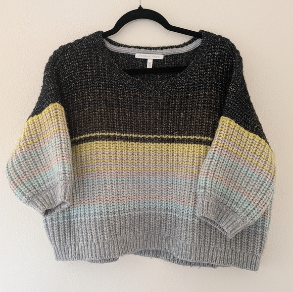 Victoria Secret Gray/Yellow/Black Sweater Womens M Chunky Crop Y2K Cotton/Wool - Picture 1 of 10